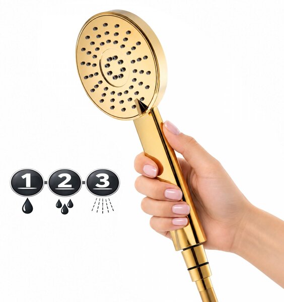 Erga Yoka, sprchový sloup s termostatem a 3-funkční ruční sprchou, zlatá lesklá, ERG-YKA-BP.BILI-THERM-30-GLD