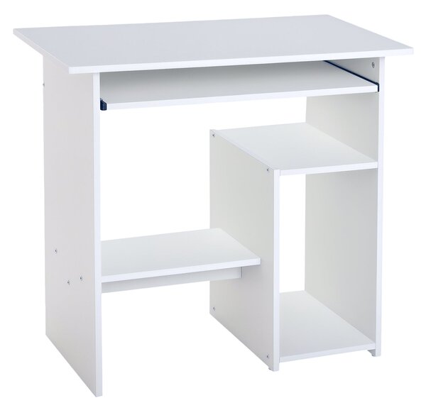 HOMCOM Úsporný stůl pro domov a kancelář, moderní počítačový stůl, držák CPU, dřevěná klávesnicová police, 80x45x75cm, bílý | Aosom