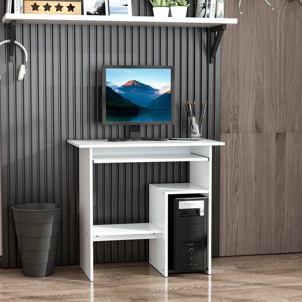 HOMCOM Úsporný stůl pro domov a kancelář, moderní počítačový stůl, držák CPU, dřevěná klávesnicová police, 80x45x75cm, bílý | Aosom