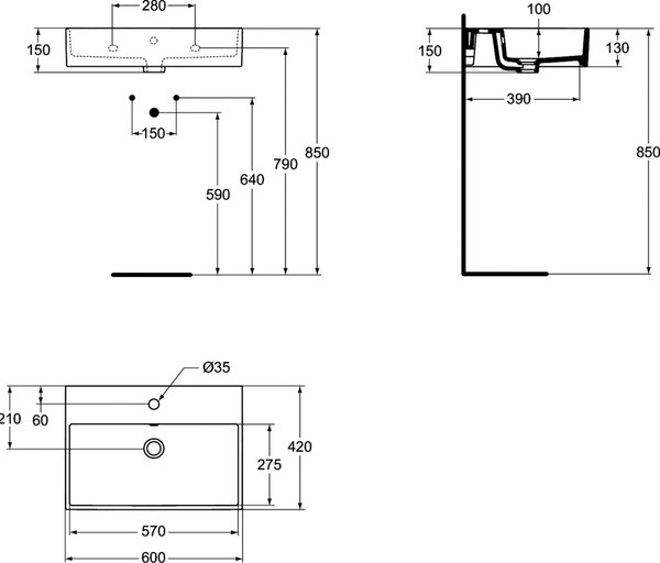 Ideal Standard Strada umyvadlo 60x42 cm obdélníkový klasický-na pult bílá lesk K077801
