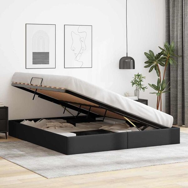 Postel s úložným prostorem Černá 193 x 203 cm Umělá kůže 3369976