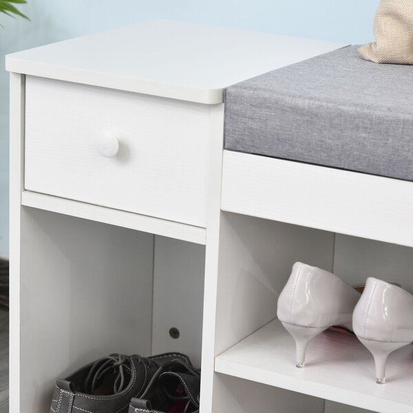 HOMCOM botník s polstrováním, šuplíkem a 3 otevřenými přihrádkami, dřevěný nábytek do chodby 81x31,5x49cm, bílý | Aosom