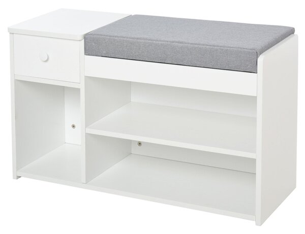 HOMCOM botník s polstrováním, šuplíkem a 3 otevřenými přihrádkami, dřevěný nábytek do chodby 81x31,5x49cm, bílý | Aosom