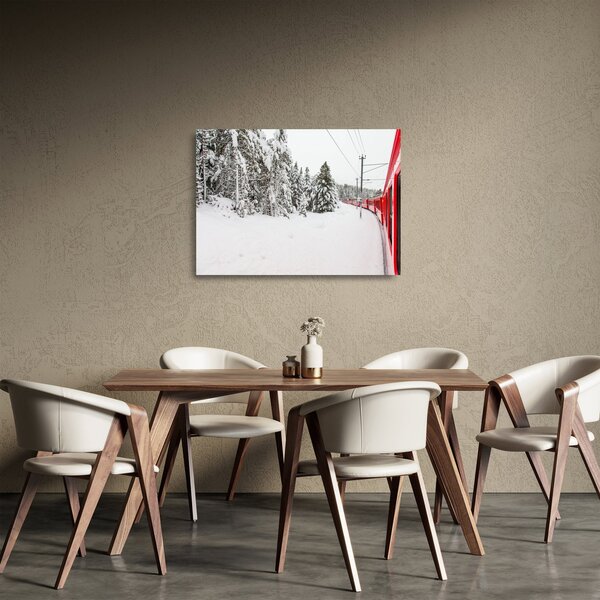 Skleněný obraz - Vlak v zasněžené krajině (70x50 cm)