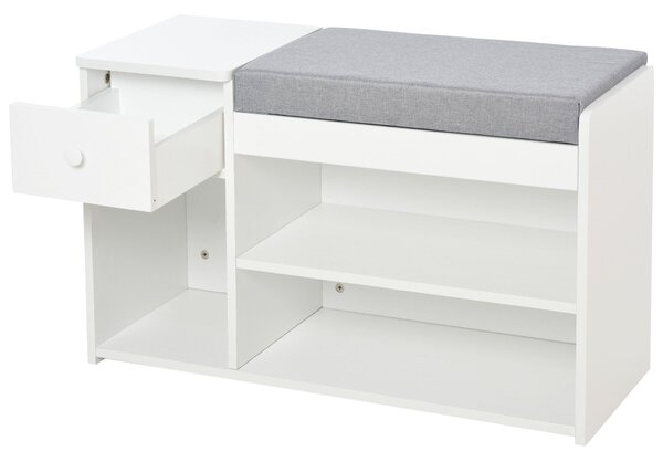 HOMCOM botník s polstrováním, šuplíkem a 3 otevřenými přihrádkami, dřevěný nábytek do chodby 81x31,5x49cm, bílý | Aosom