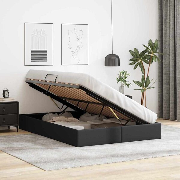Postel s úložným prostorem Černá 137 x 190 cm Umělá kůže 3369972