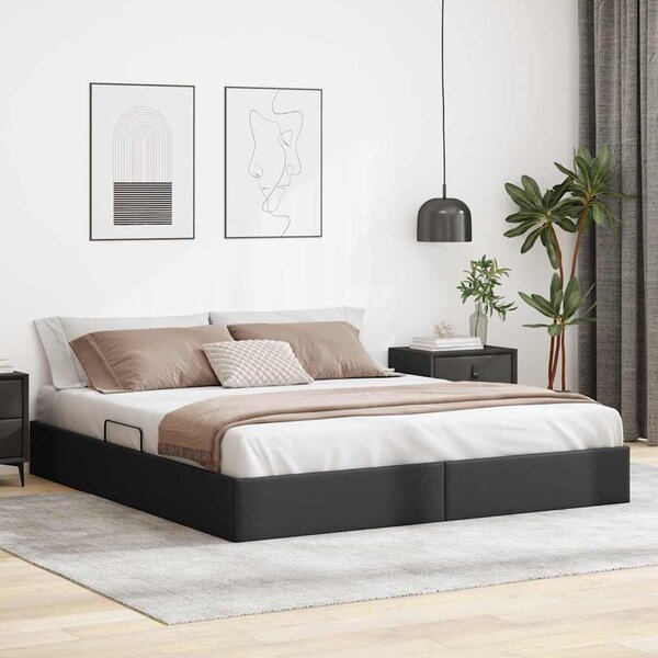 Postel s úložným prostorem Černá 193 x 203 cm Umělá kůže 3369976