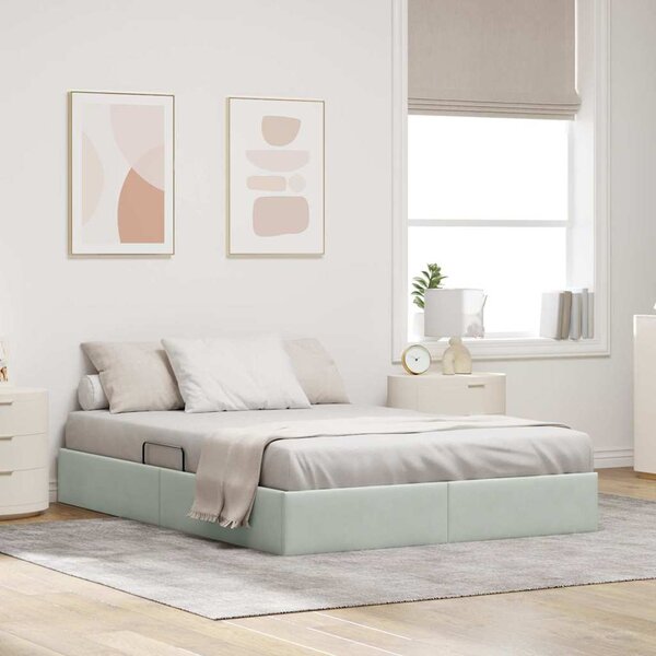 Postel s úložným prostorem Světle šedá 137 x 190 cm Samet 3370134