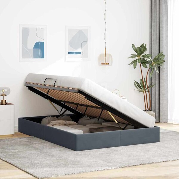 Postel s úložným prostorem Tmavě šedá 137 x 190 cm Samet 3370135