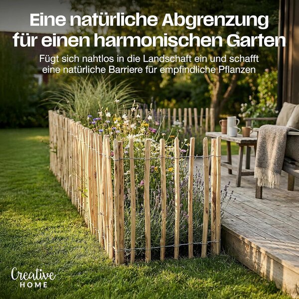 Plot Creative Home, výška 35 cm a délka 3 m | Plot z lískových prutů, rozteč prutů 3–4 cm