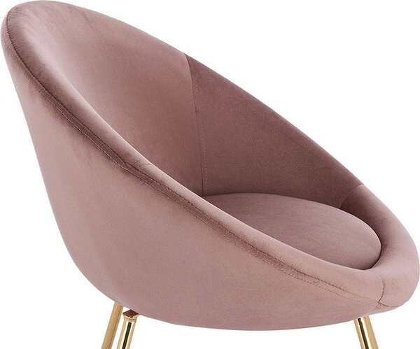 Jídelní židle Happyment Zita – růžový samet – kovové nohy – samostatná židle – křeslo – s područkami – moderní a – výška sedáku 44 cm – 1 kus