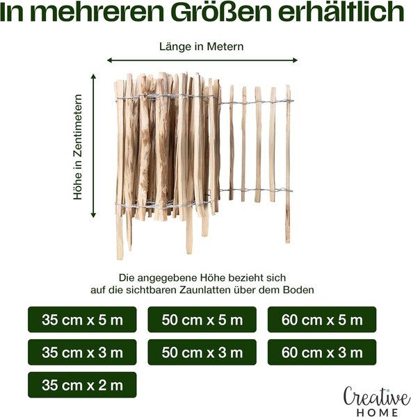 Plot Creative Home, výška 35 cm a délka 3 m | Plot z lískových prutů, rozteč prutů 3–4 cm