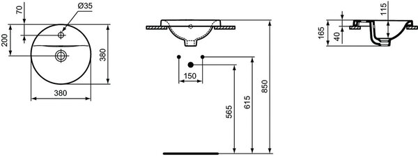 Ideal Standard Connect umyvadlo 38x38 cm kulatý zápustný bílá lesk E504101