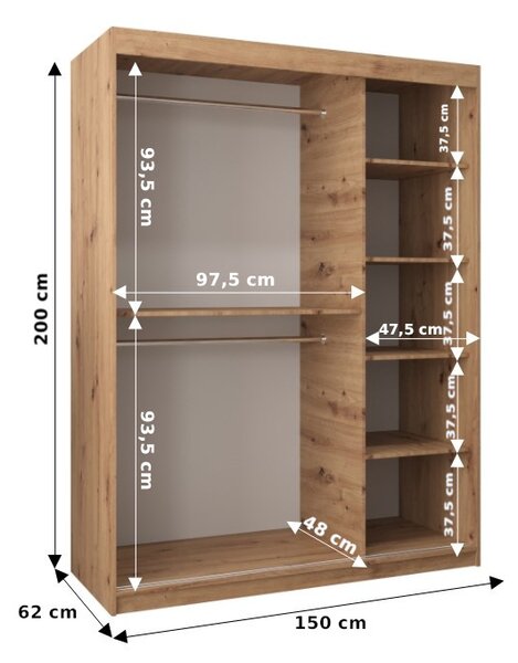 Šatní skříň 150 cm Toki 1 (Dub sonoma + Černá matná). 1064913