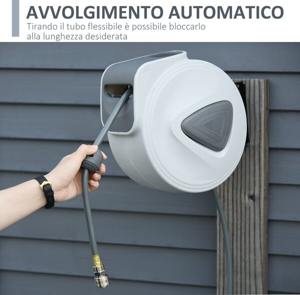 DURHAND Automatická navíjecí hadice 20m + 194cm s připojením Φ1/4'', montovatelná na zeď a otočná o 180°, šedá | Aosom
