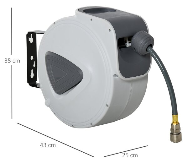 DURHAND Automatická navíjecí hadice 20m + 194cm s připojením Φ1/4'', montovatelná na zeď a otočná o 180°, šedá | Aosom