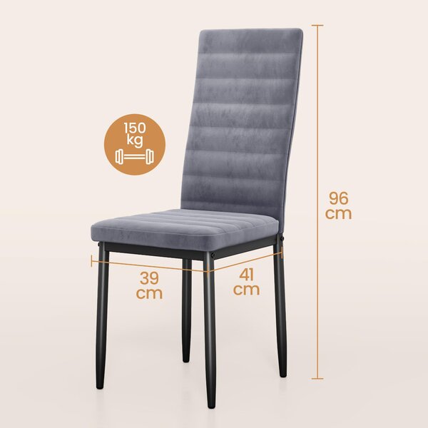 Sada 6 jídelních židlí Bealife TB41 - ergonomické opěradlo, sametový potah ve světle šedé barvě | Moderní design