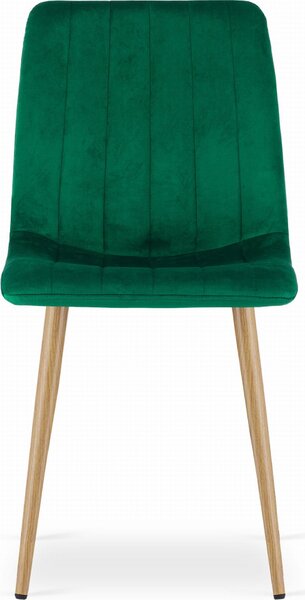 Židle ORSARA, tmavě zelená, potažená sametem, kovové nohy, rozměry 43x90x51 cm, do 110 kg, sada 4 kusů, pro obývací pokoj, jídelnu