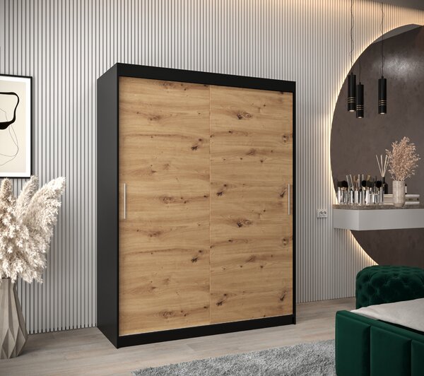 Šatní skříň 150 cm Toki (Černá matná + Dub artisan)