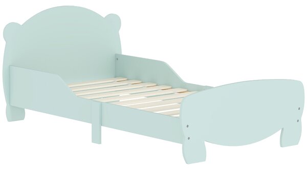 AIYAPLAY Montessori postel pro děti 3-6 let, 140x70 cm jednolůžková dětská postel s ochrannými zábranami a dřevěným rámem ve tvaru medvěda pro dětský