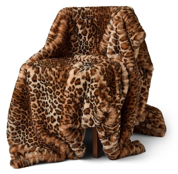 Skinnwille Home Collection Leopardí přehoz Leo Brown, pléd, 140x220 cm