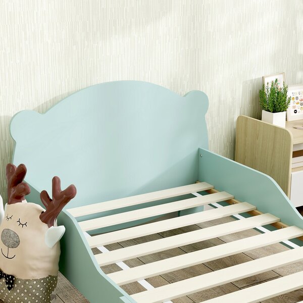 AIYAPLAY Montessori postel pro děti 3-6 let, 140x70 cm jednolůžková dětská postel s ochrannými zábranami a dřevěným rámem ve tvaru medvěda pro dětský