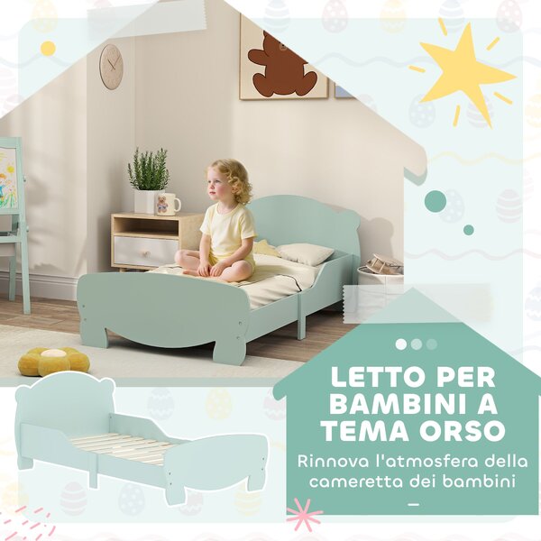 AIYAPLAY Montessori postel pro děti 3-6 let, 140x70 cm jednolůžková dětská postel s ochrannými zábranami a dřevěným rámem ve tvaru medvěda pro dětský