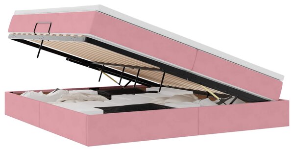 Postel s úložným prostorem a matrací Růžová 200 x 200 cm samet 3370328