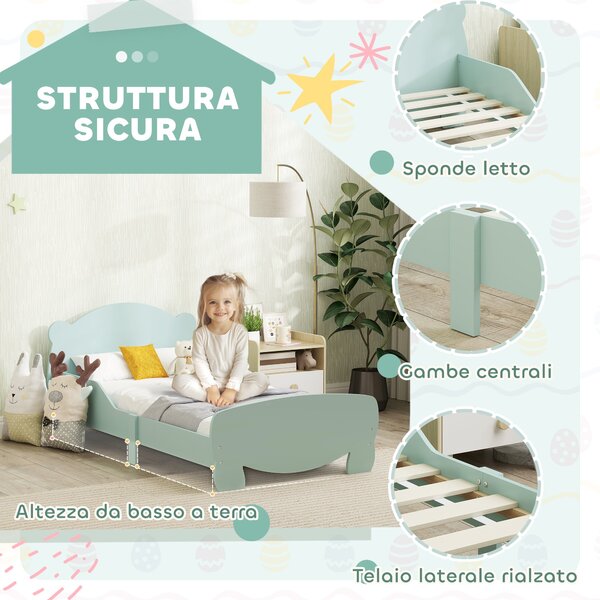 AIYAPLAY Montessori postel pro děti 3-6 let, 140x70 cm jednolůžková dětská postel s ochrannými zábranami a dřevěným rámem ve tvaru medvěda pro dětský