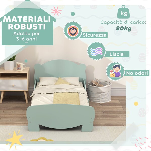 AIYAPLAY Montessori postel pro děti 3-6 let, 140x70 cm jednolůžková dětská postel s ochrannými zábranami a dřevěným rámem ve tvaru medvěda pro dětský
