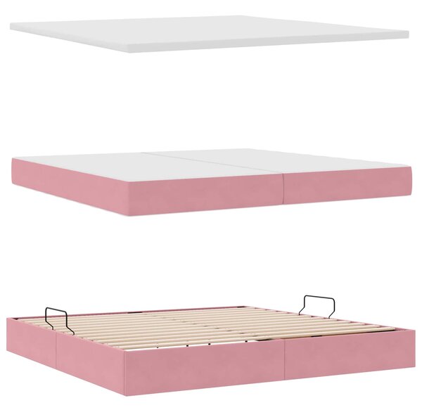 Postel s úložným prostorem s čelo Růžová 200 x 200 cm samet 3370724