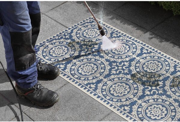 Modro-krémový venkovní koberec NORTHRUGS Jardin, 80 x 350 cm