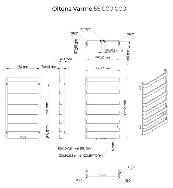 Oltens Varme koupelnový radiátor žebříkový 89.5x50 cm bílá 55000000