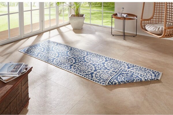 Modro-krémový venkovní koberec NORTHRUGS Jardin, 80 x 350 cm