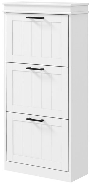 HOMCOM Úsporný botník s 3 výklopnými zásuvkami pro 15 párů bot, skříň na boty s nastavitelnou policí, 54x24x117,5 cm, bílá | Aosom