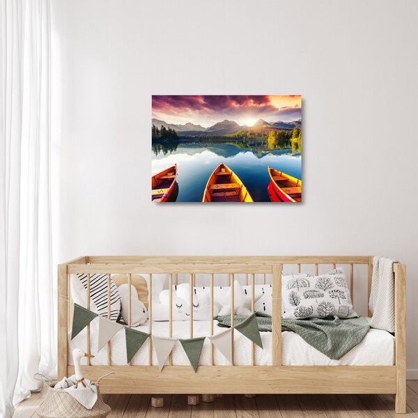 Skleněný obraz - Jezero s loďkami (70x50 cm)
