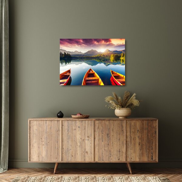Skleněný obraz - Jezero s loďkami (70x50 cm)