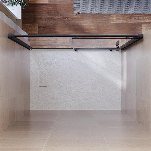 Sprchový kout SONNI 100 x 185 cm v matné černé barvě, posuvné dveře, horní a spodní lišta, sklo 5 mm, rám dveří s polohou nastavení -20 mm