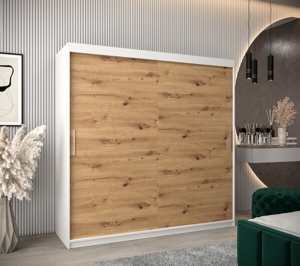 Šatní skříň 200 cm Toki (Bílá matná + Dub artisan)