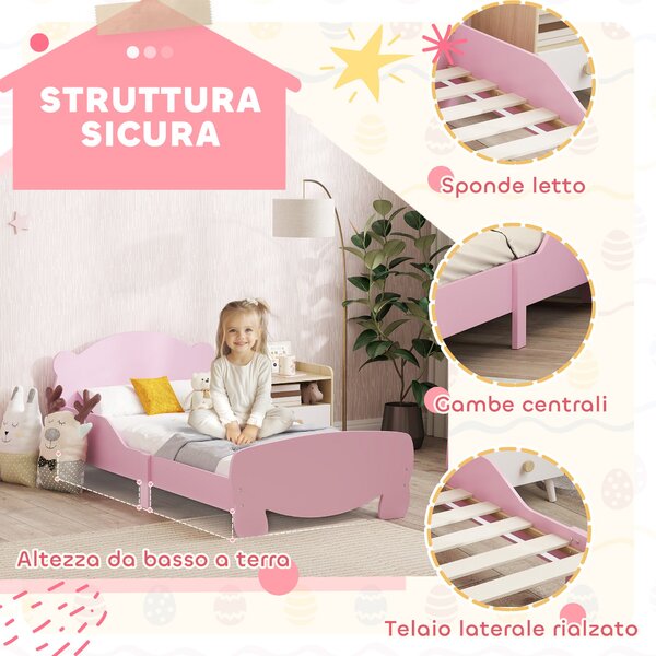 Montessori dětská postel AIYAPLAY pro děti ve věku 3-6 let, 140x70 cm jedno lůžko s ochrannými zábranami a dřevěným roštem ve tvaru medvěda do dětskéh