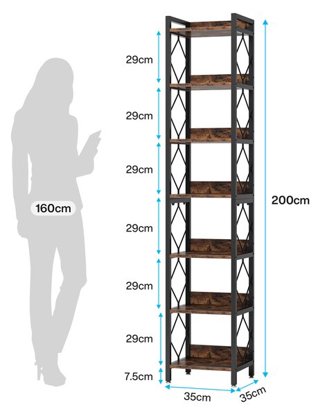 Tribesigns rohový regál se 7 úrovněmi, 200 cm vysoký úložný regál pro malé místnosti, multifunkční rohový organizér (35x35x200 cm)