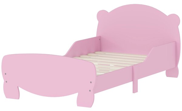 Montessori dětská postel AIYAPLAY pro děti ve věku 3-6 let, 140x70 cm jedno lůžko s ochrannými zábranami a dřevěným roštem ve tvaru medvěda do dětskéh
