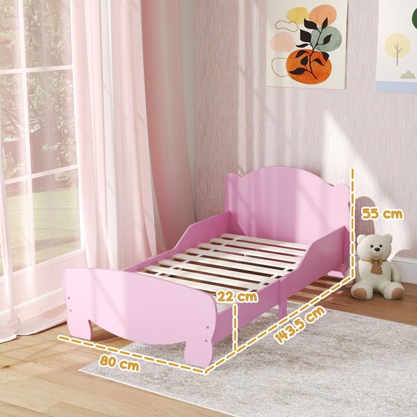 Montessori dětská postel AIYAPLAY pro děti ve věku 3-6 let, 140x70 cm jedno lůžko s ochrannými zábranami a dřevěným roštem ve tvaru medvěda do dětskéh