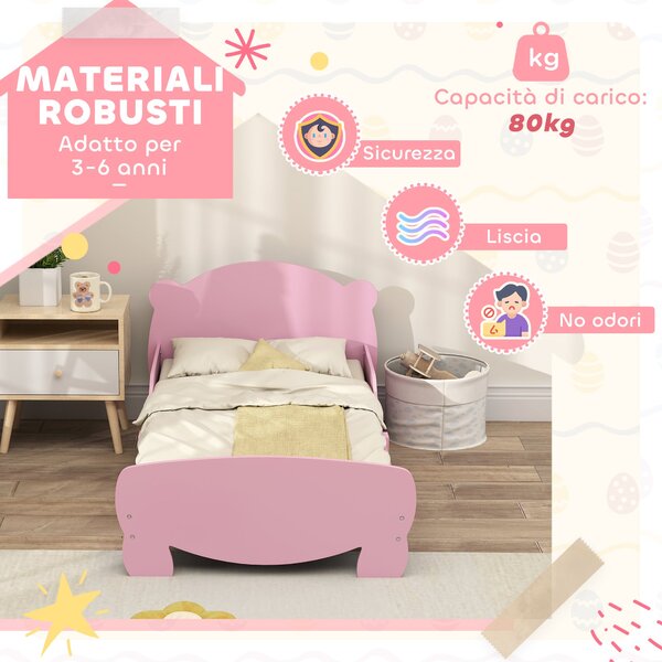 Montessori dětská postel AIYAPLAY pro děti ve věku 3-6 let, 140x70 cm jedno lůžko s ochrannými zábranami a dřevěným roštem ve tvaru medvěda do dětskéh