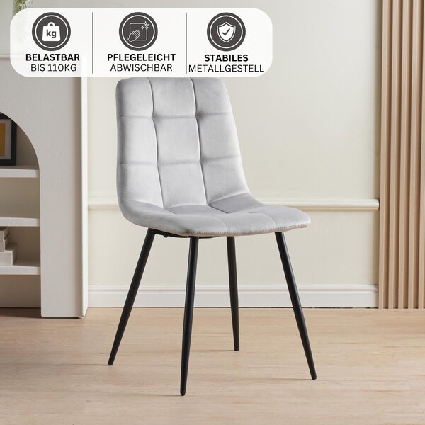 Jídelní židle Albatros sada 4 ks BORA šedá- Pohodlná čalouněná židle pro moderní a stylový design u jídelního stolu - židle do kuchyně nebo jídelny s vysokou nosností až 110 kg