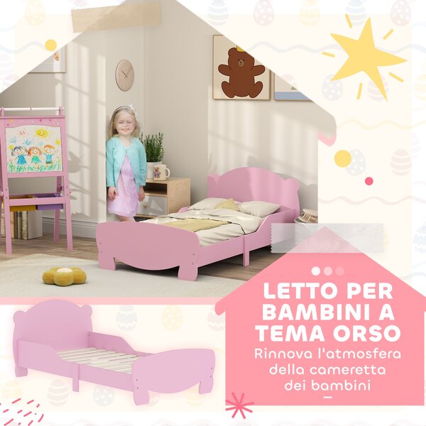 Montessori dětská postel AIYAPLAY pro děti ve věku 3-6 let, 140x70 cm jedno lůžko s ochrannými zábranami a dřevěným roštem ve tvaru medvěda do dětskéh