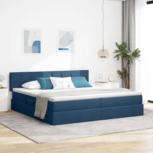 Postel s úložným prostorem a matrací Modrá 200 x 200 cm Samet 3370535