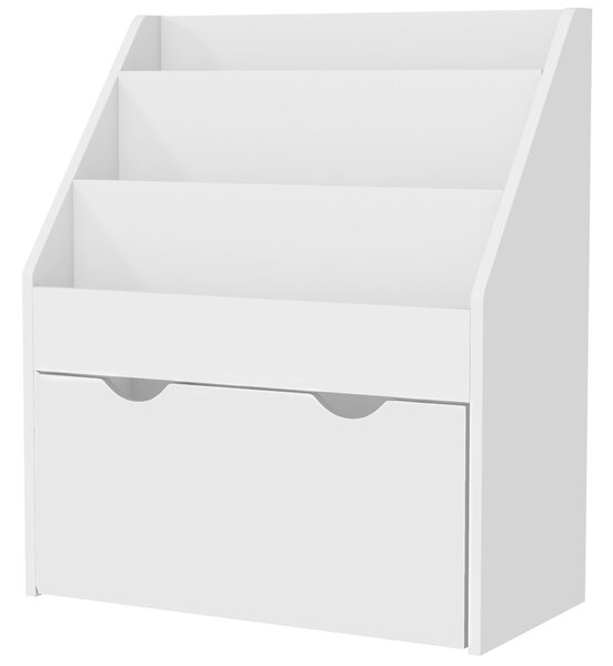 AIYAPLAY Dětský knihovnička 3-8 let se 3 policemi a spodním šuplíkem, MDF dřevěný regál na hračky, 62,5x30x70 cm, Bílá | Aosom