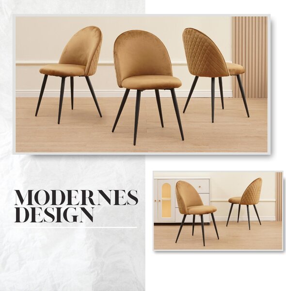 Židle do jídelny Albatros se sametovým potahem sada 4 židlí CAPO, hnědá - stylový vintage design, moderní elegantní čalouněná židle k jídelnímu stolu - židle do kuchyně nebo jídelny s vysokou nosností