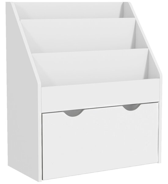 AIYAPLAY Dětský knihovnička 3-8 let se 3 policemi a spodním šuplíkem, MDF dřevěný regál na hračky, 62,5x30x70 cm, Bílá | Aosom